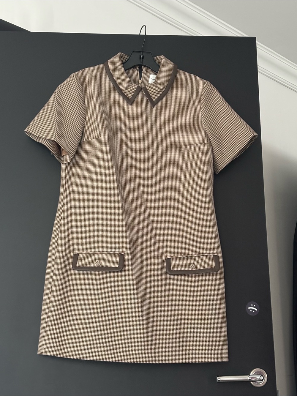 CLAUDIE PIERLOT short Sleeve Mini Dress in Brown Houndstooth great for occasions